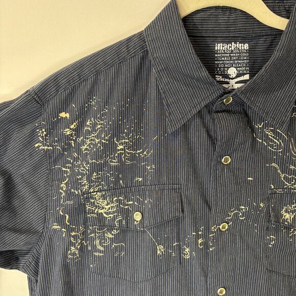 MK Machine Size L Pearl Snap Shirt Y2K Vintage Graphic Grunge Rock Western - Picture 10 of 11